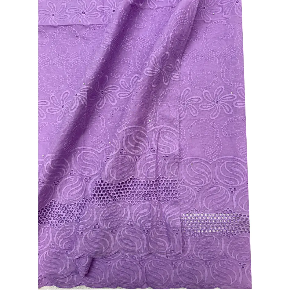 100% Cotton Swiss Voile Lace with Tiny Stones - 5yd Lilac Piece, Formal Bridal Fabric for Wedding Dresses, Evening Parties, Cultural Celebrations, Party, Shimmering, 5-Yard Piece