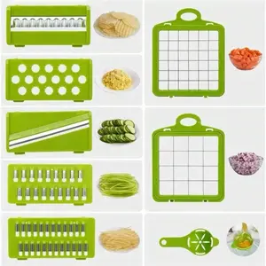 16pcs/1 Set Of Multi-Purpose Vegetable Cutter, Fruit Slicer, Hand Food Grinder, Onion Grinder, Shredded Potatoes, 1p Cutter With Container, Space-Saving Kitchen Gadget, Easy Meal Preparation, Dishwasher Safe
