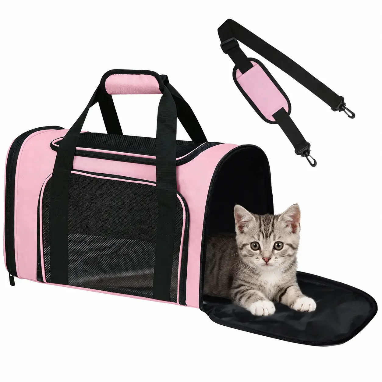 Pink Cat Carrier for Travel - Airline Approved Soft-Sided Pet Carrier for Cats & Small Dogs, Escape-Proof with 3 Mesh Windows, Fits Under Seat | 15 lbs Capacity