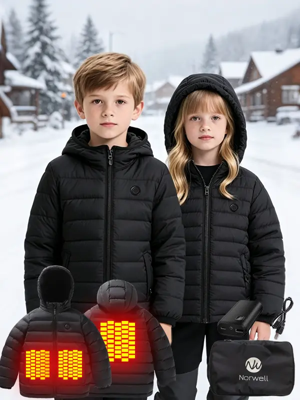 【Includes Power Bank】Norwell Heated Jacket, Lightweight Water-Resistant Hooded Puffer Heated Coat with 7.4V/3A 5000mAh Battery Pack