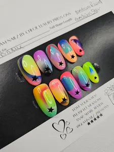 Cosmic Pop - Neon Airbrushed Geometric Press-On Nails (Medium, Round) | Glam Nailz By Chloe
