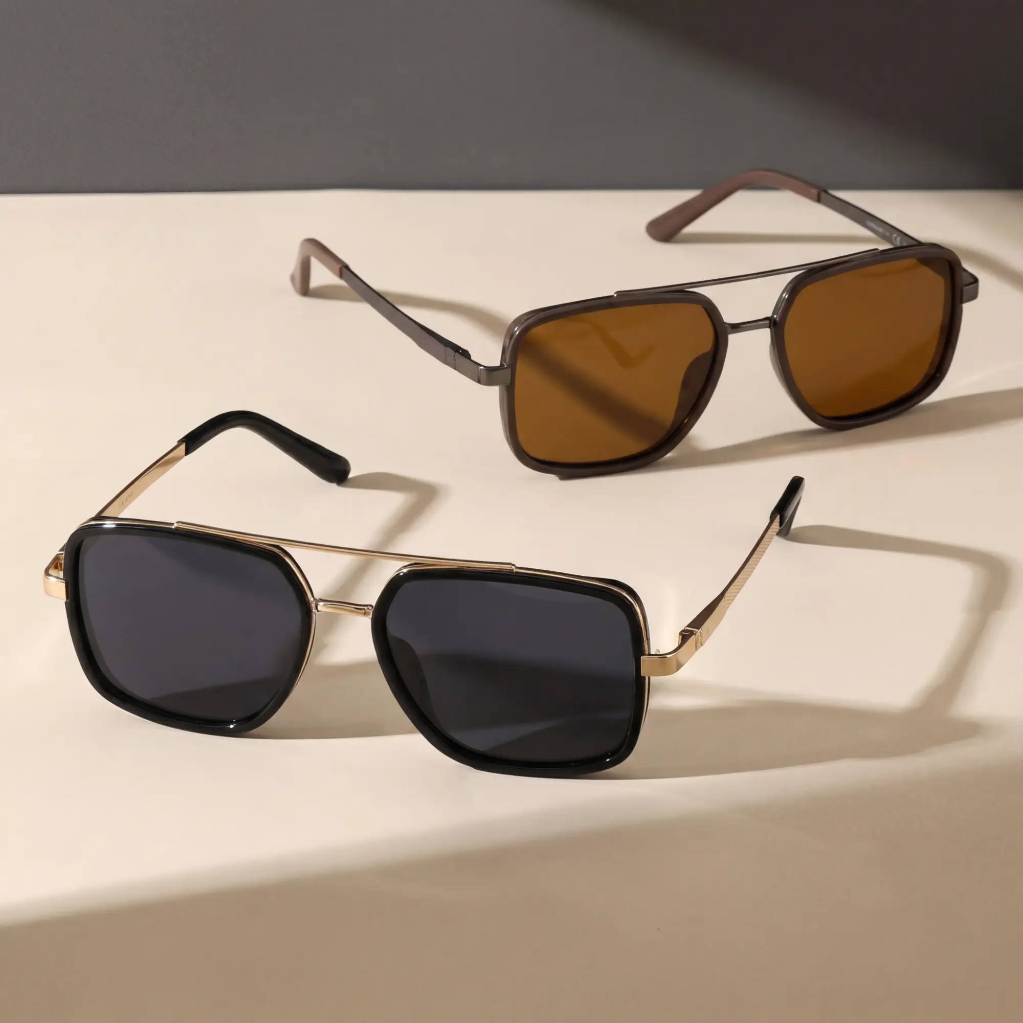 New Horizons Men's Square Aviator Sunglasses - Full Rim Retro Metal Double Bridge, UV400 UV-Protection, Anti-Glare Lightweight Unisex Eyewear, Ergonomic Temple Tips, Polycarbonate Frame, Ideal for Driving & Casual Everyday Outfits, Eyewear Shades
