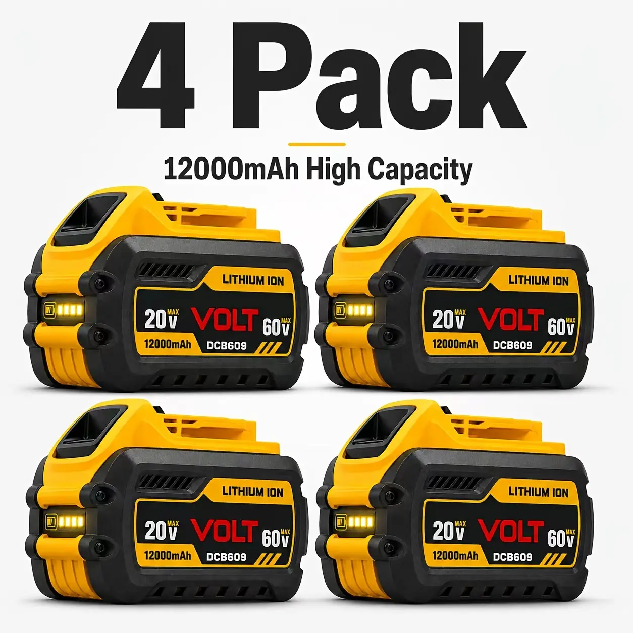 2/4-Pack High-Capacity Replacement Lithium Battery Combo Set, 12000mAh 20V/60V + 8000mAh 20V, Long Runtime Batteries Compatible with DCB609 DCB606 DCB612 DCB200 DCB201 DCB203 DCB204 DCB205 DCB206 Cordless Tools