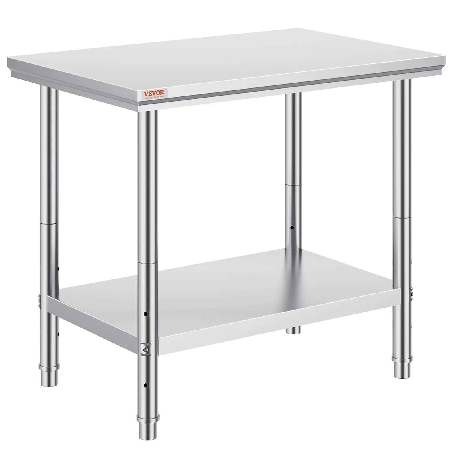VEVOR Heavy-Duty Stainless Steel Commercial Workstation Table, 35x24x31 in, 700 lbs Load Capacity, 3 Adjustable Height Levels, Organizer Storage Rack, Adjustable Garage Shelf (Father’s Day Gift for Kitchen, Garage)