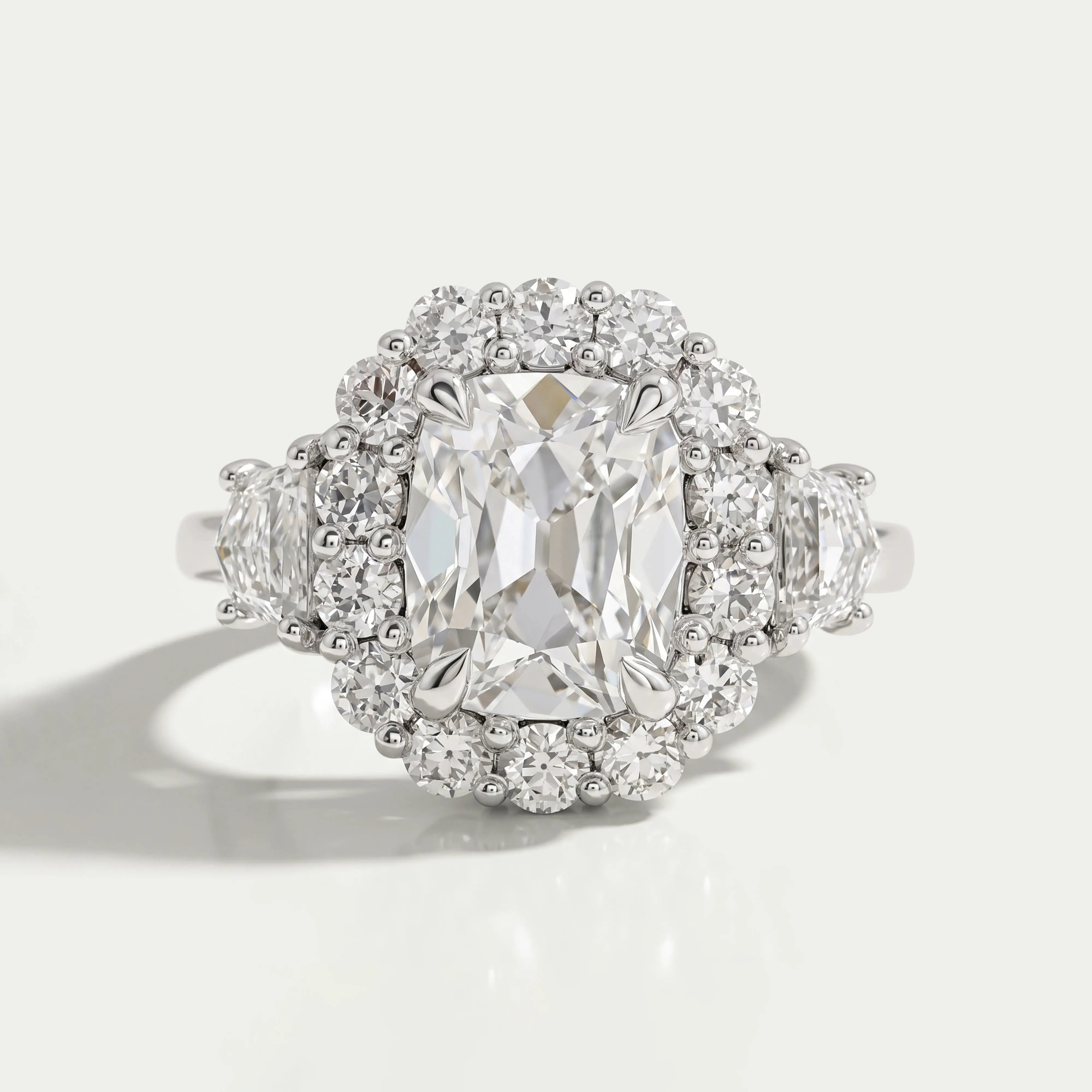 Old Mine Cushion Cut Halo Diamond  Engagement Ring