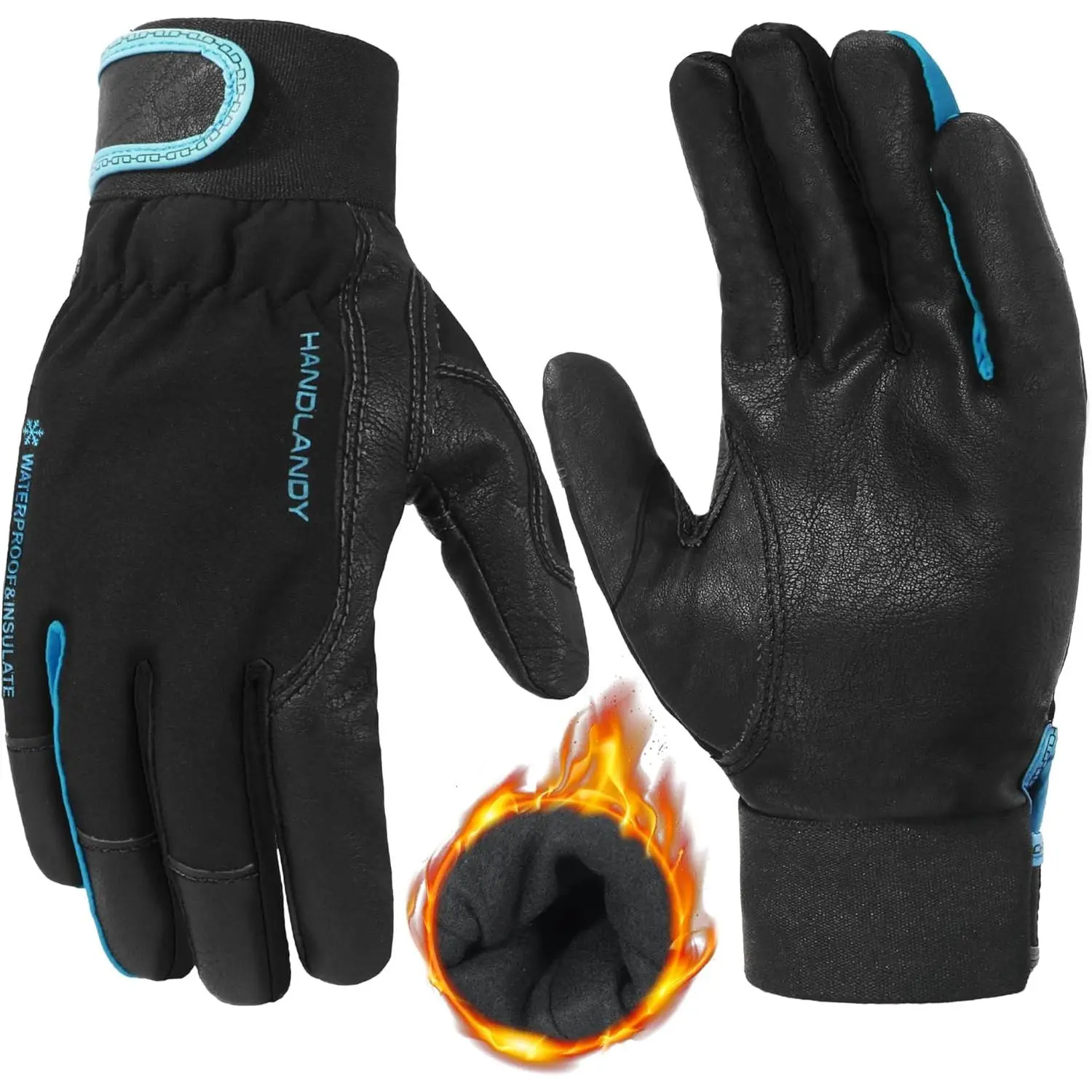 Waterproof Winter Work Gloves for Men & Women, Thermal Fleece Lined with PU Leather Palm & Lycra Trim, Adjustable for Driving, Durability, Comfortable Fit, Elastic Wrist Cuff, Enhanced Grip, Functional Design, Insulated Work Gloves