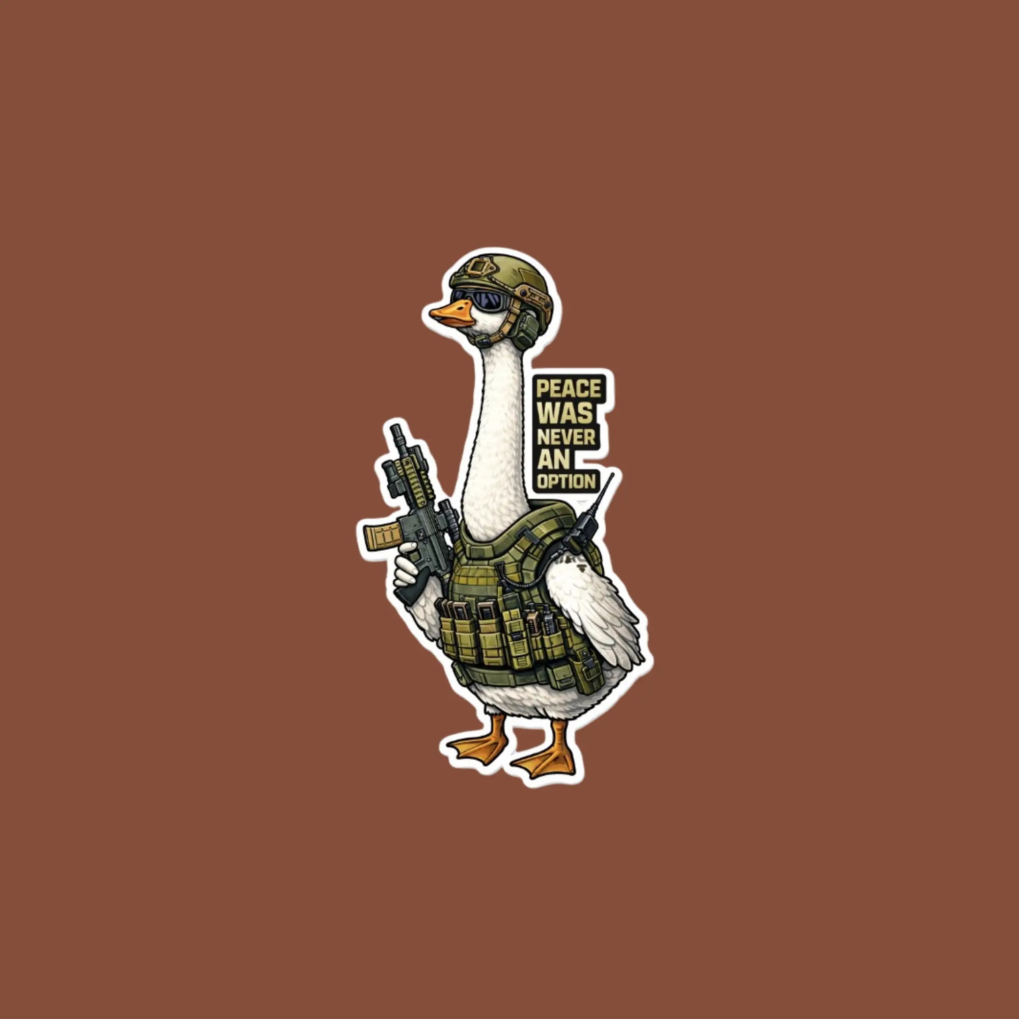 Peace Was Never An Option Goose Sticker, Tactical Goose Military Meme Decal, Funny Armed Goose Vinyl Sticker