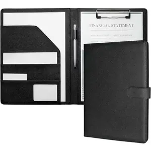 Padfolio Portfolio Binder with Clipboard & Card Holder, Faux Leather File Folder, Folio Resume Paper Organizer for A4 Letter Size Document, Legal Pad Holder for Women Men (Black)