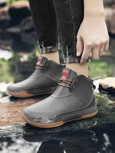 Short Tube Couple Rain Boots Fashionable & Practical, Ideal for Rainy Days, Camping, Outdoor Activities, PU Leather Patchwork Design