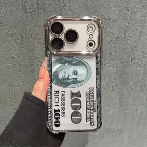 Creative 100 Dollar Bill Silicone Softshell Smartphone Case, Anti-Drop Airbag Shockproof Cellphone Casing, Handheld Phone Accessories for iPhone 17/17 Pro/16 Pro/15 Pro Max/14 Plus/13 Pro/12/11 Series