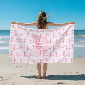 Fashion Pink Bow Beach Towel, Super Absorbent, Ideal for Swimming, Camping, Travel, Lightweight, Portable, Machine Washable, Perfect for Beach, Swimming, Outdoor, Camping Trips, Essential Beach Accessory