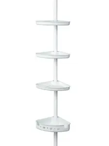 Adjustable Tension Steel Shower Pole Caddy, 3 Shelves, 60" - 96", White Finish