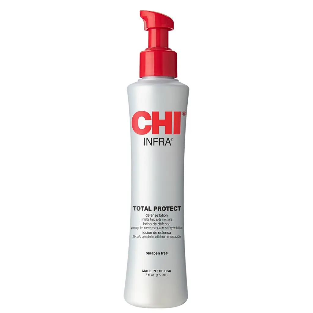 CHI Haircare Total Protect Defense Lotion, Lightweight Heat & Color Protectant, Hydrating Treatment with Silk for Shiny Hair, Vegan & Gluten Free, 6 Oz, Lavender, Chamomile, Cruelty Free, Color Fading, Moisture Shield, Heat Protection, Hydrolyzed Silk, 6O