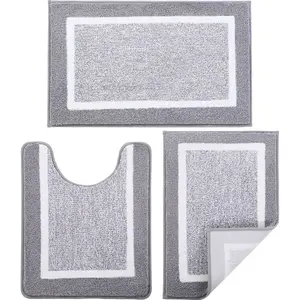 Bathroom Rugs Sets 3 count with U-Shaped Contour Toilet Mat Shower Rugs Absorbent Microfiber Plush Bath Mats Non Slip Bath Rugs Shaggy Floor Mats Machine Washable
