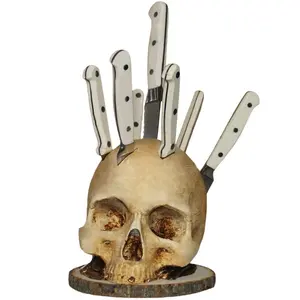 Skull Design Knife Holder, 1 Count Creative Skull Knife Block, Knife Storage Rack, Halloween Table Decor, Scary Party Storage Rack, Decorative Kitchen Accessories, Home Kitchenware
