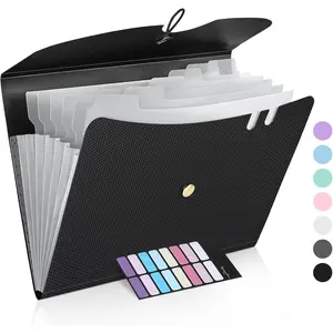 7 Pocket Expanding File Folder, Premium Accordion File Organizer, Letter Size Folders for Documents, Sleek Filing Folders with Bungee Closure, Portable for School Office Supplies, Black