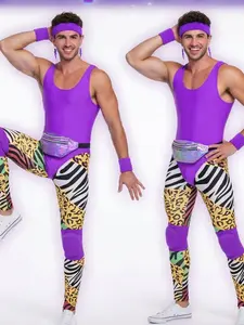 Retro 1980s Purple Fitness Costume for Men - 80s Aerobics Guy Outfit with Accessories