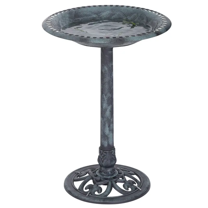 LEMY 28-Inch Large Vintage Scalloped Polyresin Bird Bath - Durable, Weatherproof, Cut-Out Edges Boost Grip, Lightweight for Easy Movement, 3.03L Spacious Bowl Draws Birds Garden Pet Supply