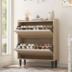 Shoe Cabinet with 2 Flip Drawers, Hidden Entryway Shoe Storage Organizer with Adjustable Shelves