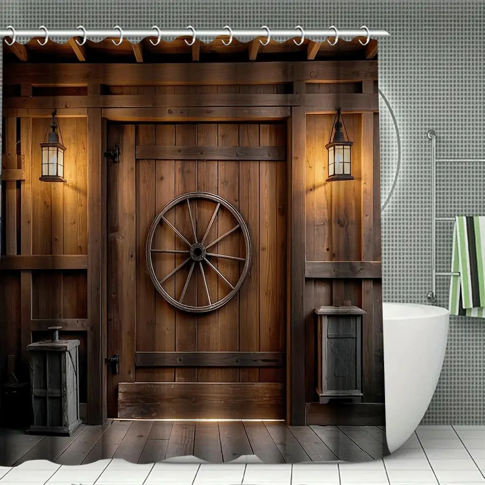 Rustic Farmhouse Shower Curtain Set, Waterproof Curtains, Non-Slip Mats, Toilet Lid, Hooks, Bathroom Accessories, Home Decor