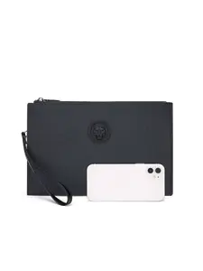 Elegant Men's Handheld Bag, Large Capacity Business Envelope Bag, Envelope Clutch, Office & Evening Event Wallet, Lion Head Metal Clasp, Detachable Wrist Strap