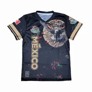 Mexico Jersey with Golden Aztec Calendar Design for Sports Fans Slim-Fitting Officially Styled Cultural Pride