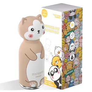 ZOCIGIFTS × BEERUS Collab Critter Sip Series Light Brown Mochi Kitten 16oz/450ml Double Wall Insulated Vacuum Flask Tumbler - 316 Stainless Steel, Leak-Proof, 3D Animal Lid, 24H Temp Lock, BPA-Free Portable Kids Drinkware, Vacuum Flasks