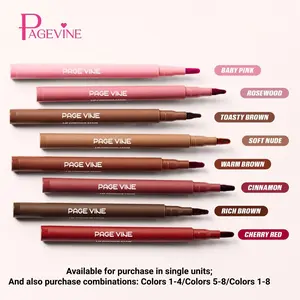 Pagevine Dual-Ended Lip Liner & Gloss Pen, 12 Hour Long Lasting Waterproof, High Pigment with 2 Brush Tips, Available in 8 Colors for Glossy Lip Makeup, Lipliner, Lip Lacquer Lipliner