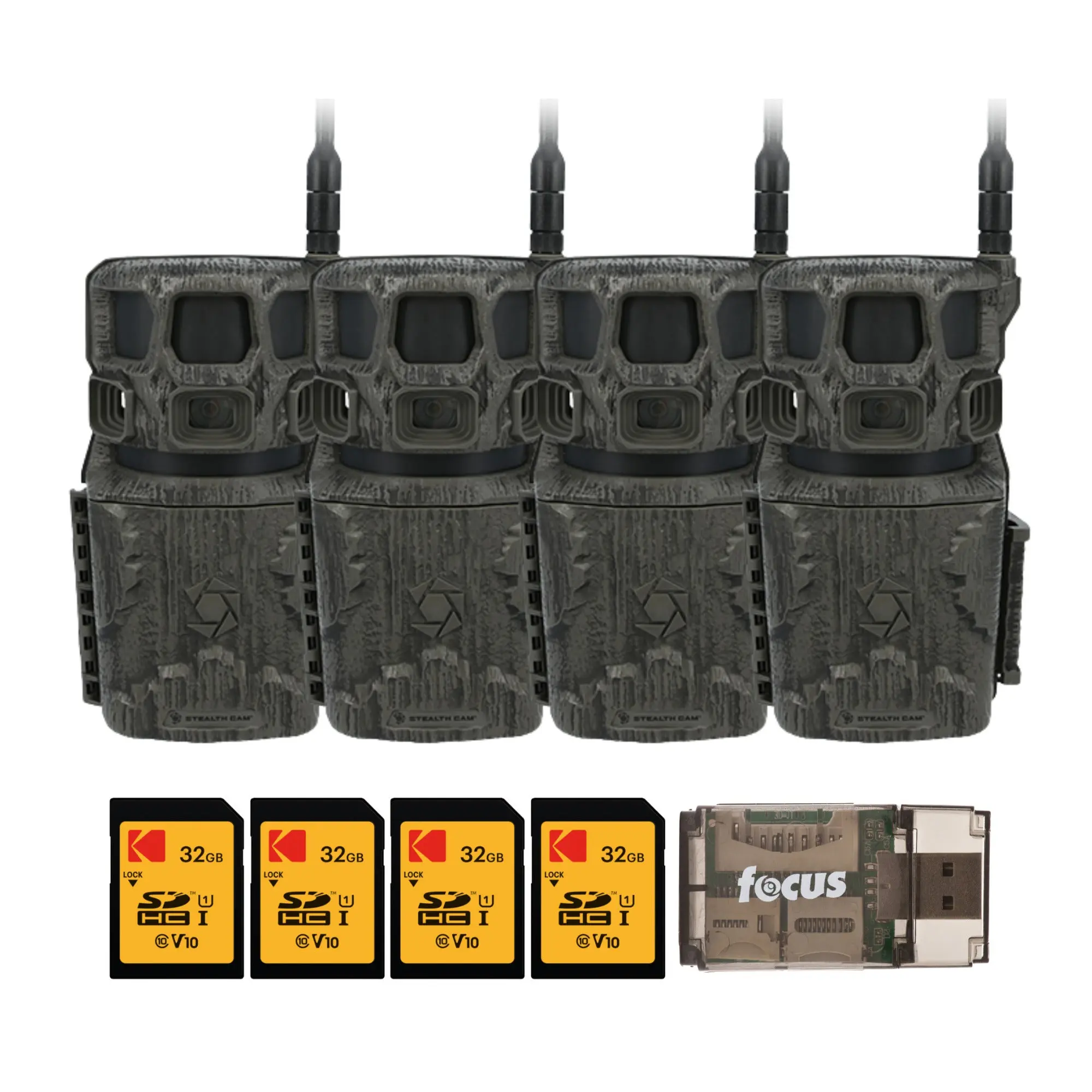 Stealth Cam Revolver Pro 3.0 Trail Camera (4-Pack) Bundle, Including Micro SDHC Memory Card, USB-Enabled Live Stream Capability, AI Capabilities, Dual-Core CPU, Full HD, MPEG4, for Outdoors Use