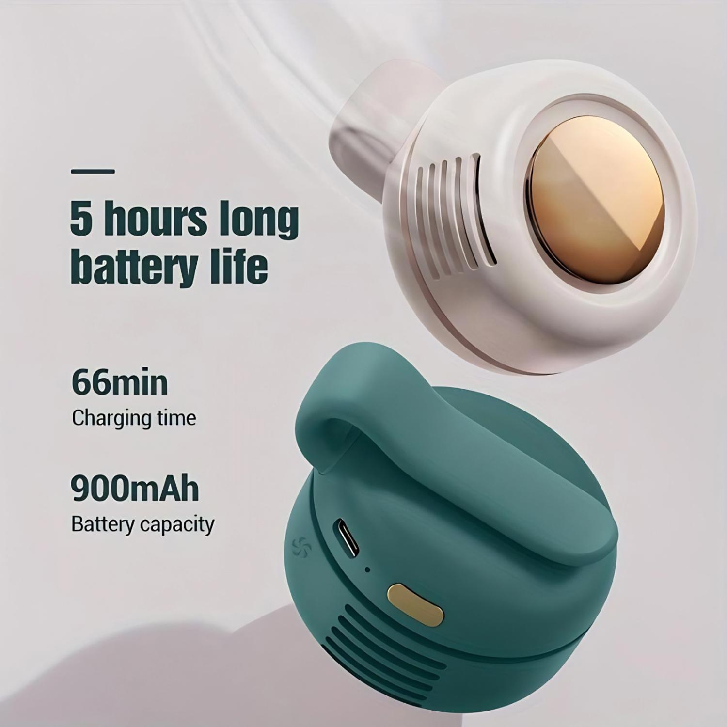 Portable USB Rechargeable Small Hands-free Fan Whirlwind Bladeless Fan 3-Speed Suspended Collar Waist Rotatable Fans for Outdoor Travel Office Travel