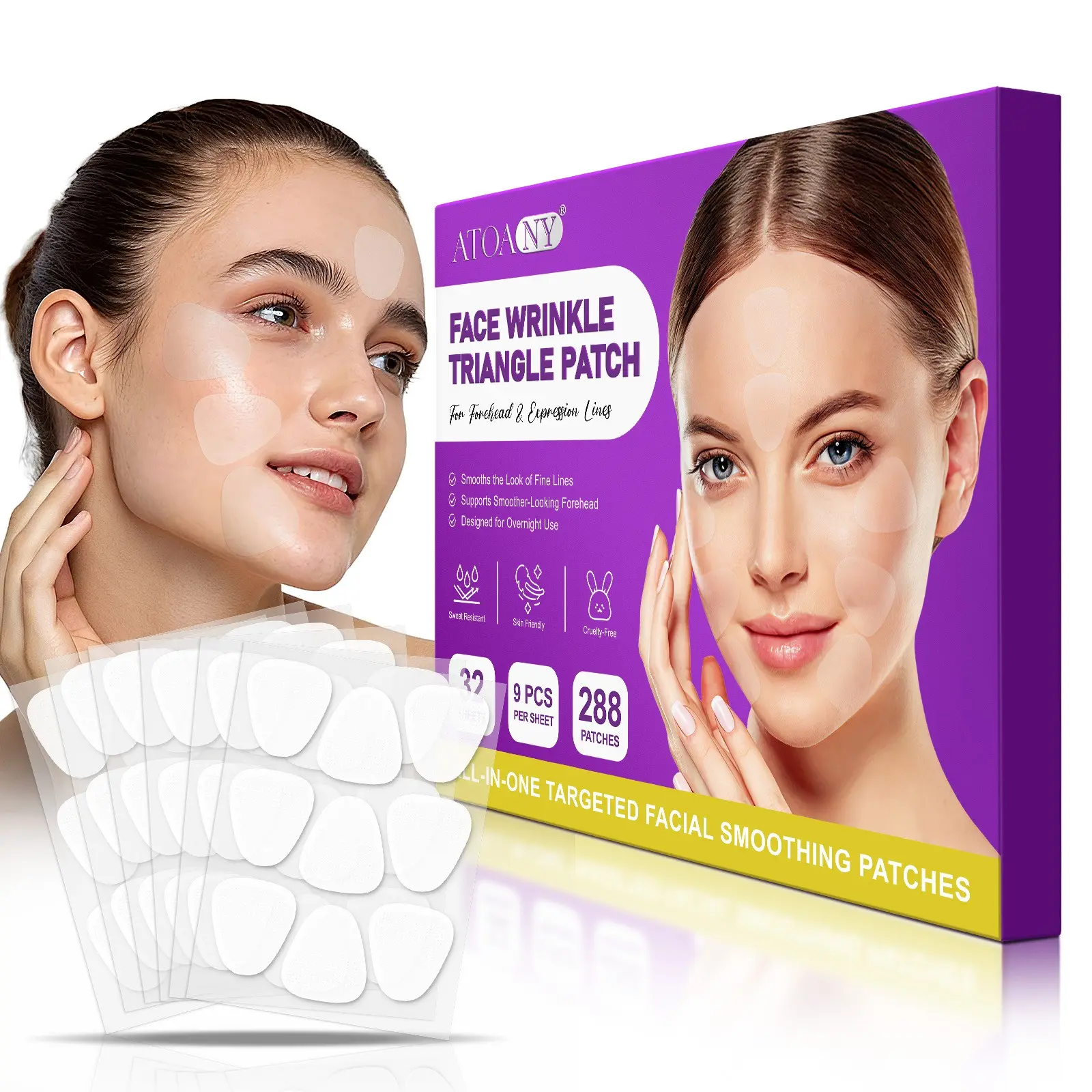 288 Piece Anti-Wrinkle Triangle Patches, Non-Irritating Adhesive Care, Night Repair Restore for Mature Skin, Women's Skincare