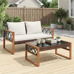 Spaco 2-Piece Patio PE Wicker Conversation Set – White Outdoor Furniture Set with Cushioned Chairs for Porch, Balcony, or Garden Lounging, Two Piece Sets, Sunproof