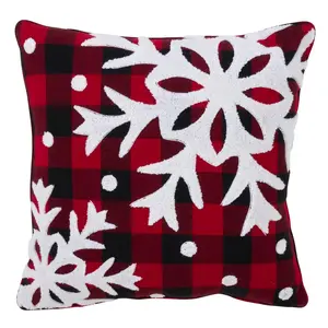 212 MAIN Home Decorative Cushion - 100% Cotton Buffalo Plaid Square Pillow, Down Filling, Red Holiday Home Accent