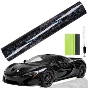 Foneso Blue Reflective Car Body Sticker with Squeegee + Cutter Kit, 60"x12" Gloss Forged Carbon Fibre Self Adhesive Decal Vinyl Wraps Stripe Sticker Air Release For BMW Chevrolet Ford Honda Jeep Nissan Toyota Mercedes-Benz Hyundai VW Buick MAZDA Kia Tesla