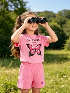 Girls Summer Outfit – Cute Graphic T-Shirt & Shorts Set, Butterfly, Floral & Fun Prints
