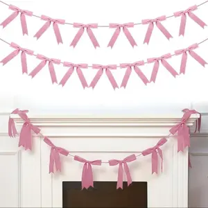 10 ft Christmas Velvet Bow Garland Pre-Strung Bow Garland Banner with 13 Pcs 7 x 7 Inches Bows Reusable Vintage Velvet Bow Decoration for Xmas Tree Fireplace Staircase