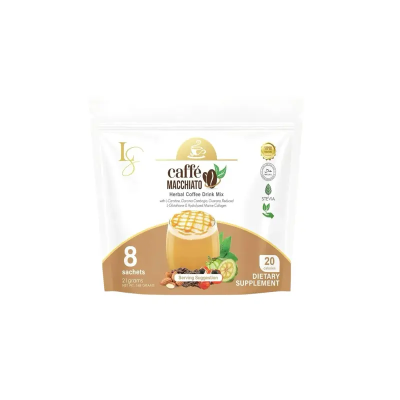 collagen and glutathione drink Luxe Skin Caffe Macchiato Powder Drink With Collagen & L-Glutathione, 8  Sachets x 168g