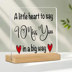 Acrylic Decorative Figurine, Handwritten 'i Miss You' with Heart, Transparent Texture, Perfect Gift for Long Distance Relationships