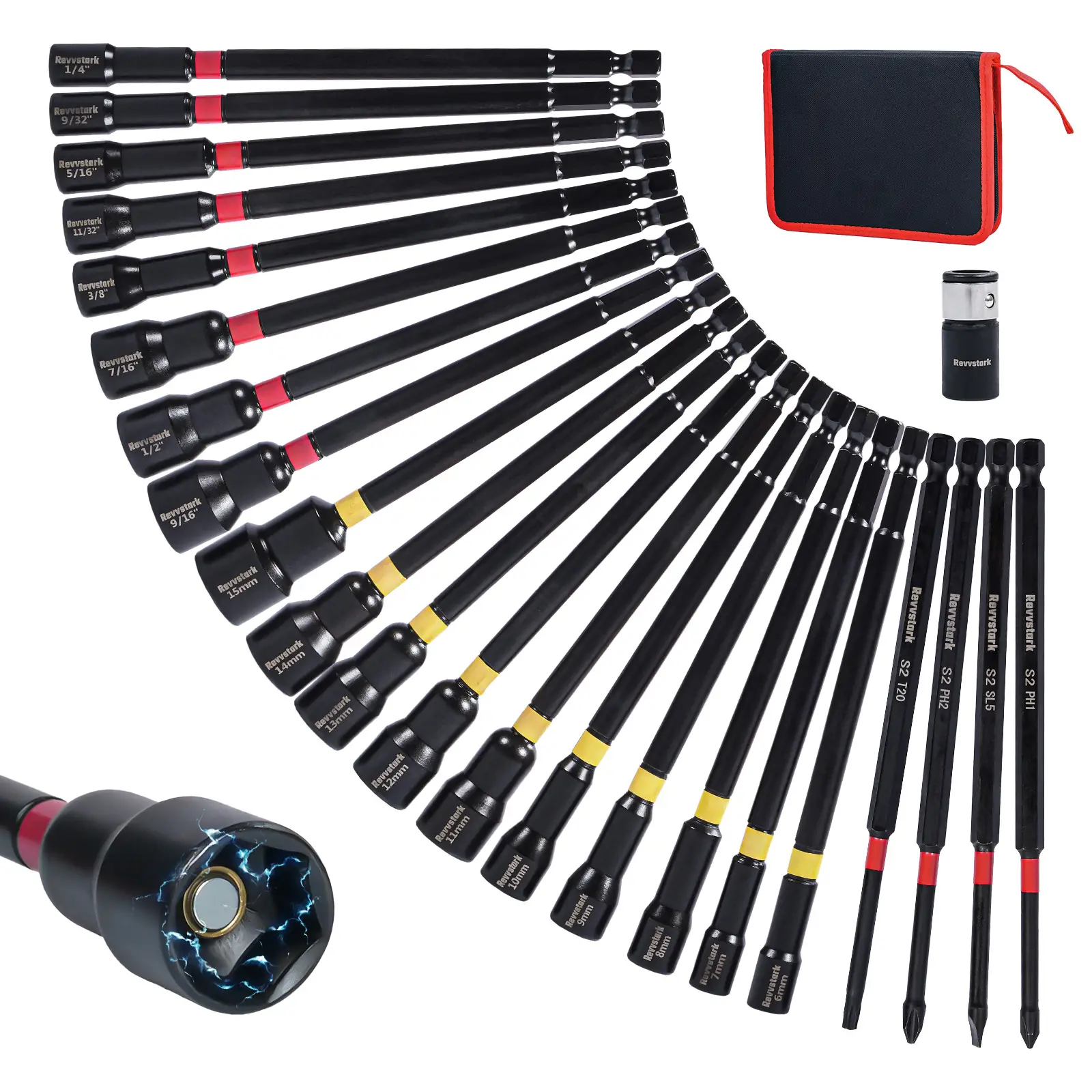 23PCS Magnetic Nut Driver Set, Long Nut Drivers 6INCH, Metric & SAE Nut Drivers for Impact Drill, Long Shank Nut Driver Bits, 1/4"Hex Shank, Long Powe