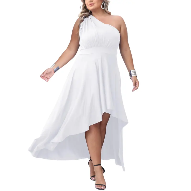 strapless open back dress Plus Size White V-neck Formal Cocktail Dress with Pockets main image 1