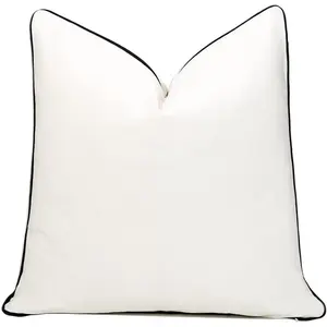 Luxury 22x22 Inch White and Black Throw Pillow Cover - with Contrast Piping, Super Soft Decorative Pillow Cover for Sofa, Bed & Couch, Soft Texture, Elegant  Decor