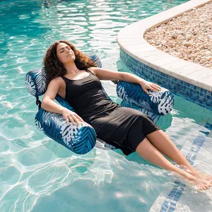 Vacation Must Have Inflatable Pool Lounger, Set of 2 Foldable Water Hammock Chair with Armrest Headrest, Outdoor Relaxation Float