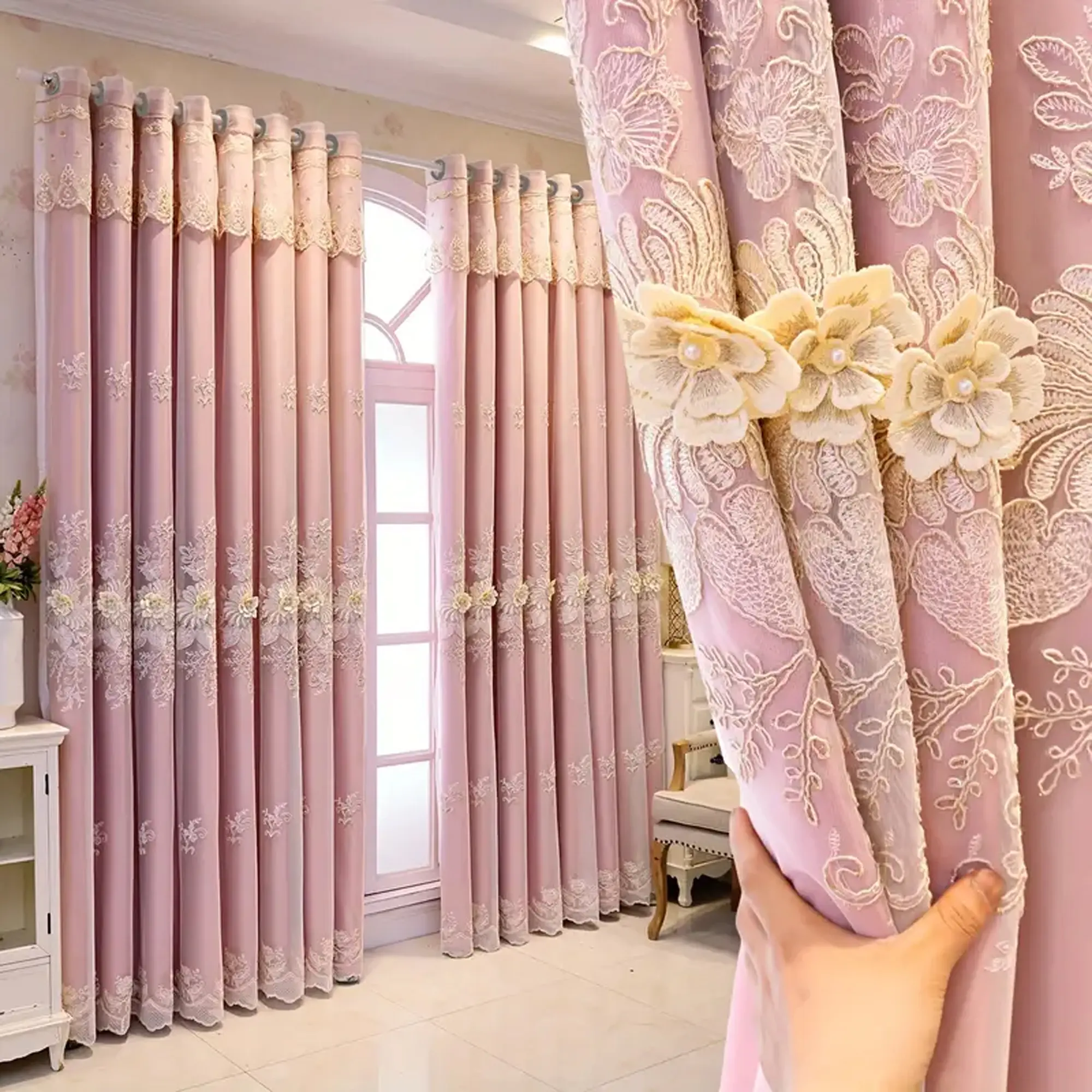 European Embroidered Curtain Fabric, Floral Pattern, Transparent Polyester, Ideal for Living Room Bedroom Kitchen Door Decor, Window Curtain, Home Decorative Curtain, Home Decoration Curtain, Kitchen Door Curtains