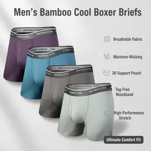 BAMBOOCOOL Men's Boxer Briefs - Breathable Moisture-Wicking Fabric, 3D Support Pouch, Tag-Free Waistband, High-Performance Stretch, S-3XL
