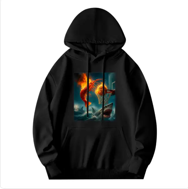 Fiery Shrimp Dunk Basketball Funny Meme Hoodies Sports Fans Men Women Humor Long Sleeve  Oversized Casual Sweatshirts Gift