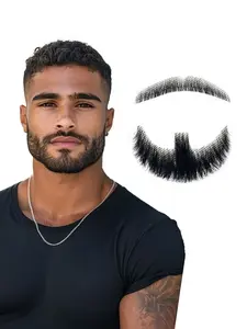 Handmade Beard Set for Men - Human Hair False Mustache, Soft, Natural, Elegant Style - Cosmetic Makeup Accessories for Men - for Costume Parties, Film Props & Theatrical Performances - Various scenes for Actors & Cosplayers - Party Costume Accessory