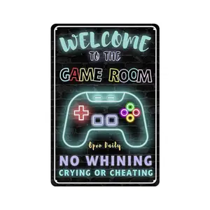 Aluminum Gaming Room Sign - 12"x8" Rust-Resistant Metal Plaque, Cool Wall Art Decor for Boys' Home Spaces
