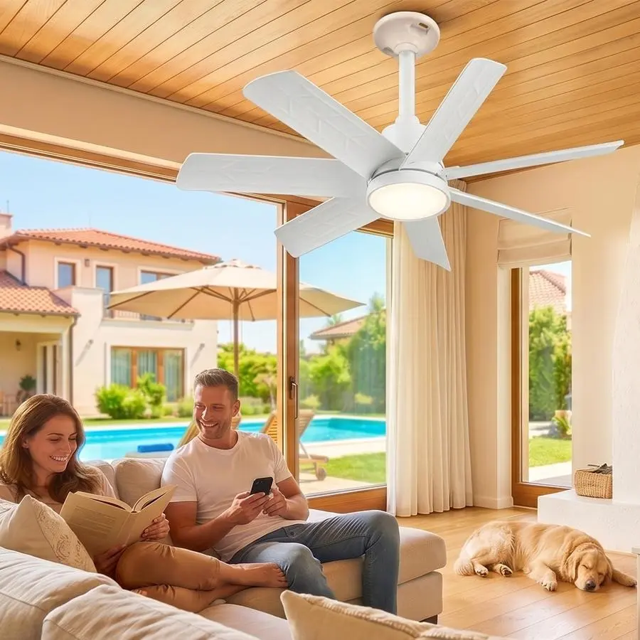 28 inch 7-blade ceiling fan with light and remote control, dimmable LED fan, strong airflow ceiling fan, 6-speed adjustable fan suitable for bedrooms, living rooms, kitchens, and terraces