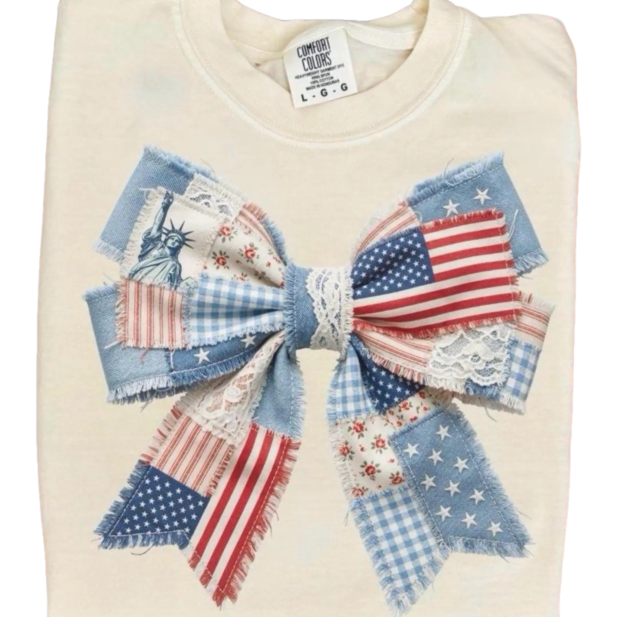 Patchwork USA Bow Ivory Comfort Color Shirt