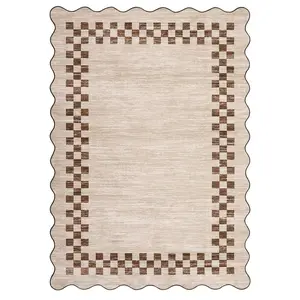 5 x 7 ft Polyester Light Taupe Rectangular Indoor Geometric Bordered Modern Machine Washable Area Rug